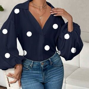 Navy Polka Dot Blouse